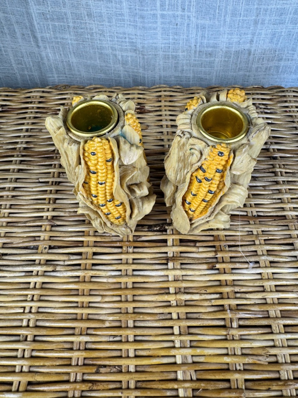 Vintage Corn Candlestick Holders Set Thanksgiving Fall Farmhouse Decor - Picture 3 of 8